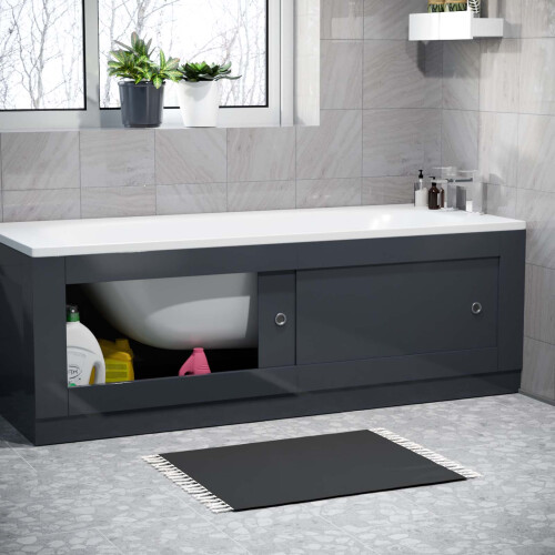 NES Home Nes Home Dark Grey PVC 1700mm 2 Sliding Doors Bath Front Panel 1