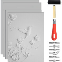 4pcs Linoleum Blocks for Printmaking, 8"X10"and 9 X 12 Inch Soft Rubber Carving Block with Carving Cutting Tools