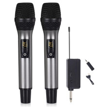 Microphone Sans Fil Métallique avec Récepteur Rechargeable pour Karaoké, Chant, Soirées, DJ et Discours