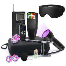 Kit Fantasma 14 em 1 para Investigadores Paranormais, Inclui: EMF, Gravador de EVP, Lanterna UV, Varetas de Radiestesia, Rádio Portátil e Bolas para