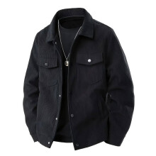 (Black, L) Veste décontractée en velours côtelé à simple boutonnage, chemise à manches longues pour homme avec revers et poches