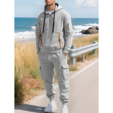 (Light Gray, XXL) Ensemble pantalon de travail Carhartt automne-hiver pour homme : sweat à capuche en polaire zippé à poches multiples