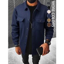 (Navy Blue, S) Giacca da lavoro casual da uomo in velluto a coste, con colletto risvoltato, vestibilità ampia.