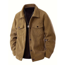 (Dark Brown, M) Corduroy enkeltspent fritidsjakke, herreskjorte med lange ermer og lommer