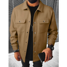 (Khaki, XL) Giacca da lavoro casual da uomo in velluto a coste, con colletto risvoltato, vestibilità ampia.