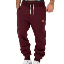 (Burgundy, XXL) Pantaloni da jogging casual da uomo, tinta unita, vestibilità ampia e affusolata, per primavera/autunno.