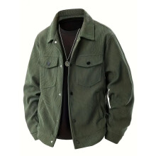 (Army Green, L) Cord-Freizeitjacke, einreihig, Herrenhemd mit Reverskragen und langen Ärmeln sowie Taschen