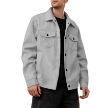 (Gray, XXXL) Veste décontractée en velours côtelé à simple boutonnage, chemise à manches longues pour homme avec revers et poches