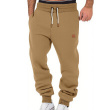 (Caramel, L) Pantaloni da jogging casual da uomo, tinta unita, vestibilità ampia e affusolata, per primavera/autunno.