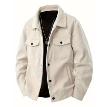 (Apricot, L) Veste décontractée en velours côtelé à simple boutonnage, chemise à manches longues pour homme avec revers et poches