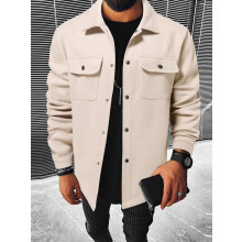 (Off-white, M) Giacca da lavoro casual da uomo in velluto a coste, con colletto risvoltato, vestibilità ampia.