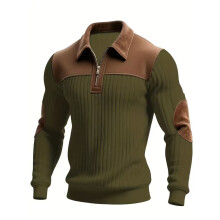 (Army Green, XL) Maglia a maniche lunghe con colletto risvoltato, inserti ricamati, casual, da pendolare, sportiva, autunno/inverno, con cerniera.