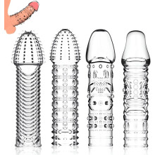 Herbruikbare siliconen hoezen met textuur voor stellen, flexibele verlengstukken met diverse patronen, zachte, rekbare massageaccessoires