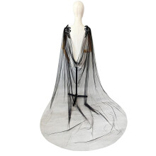 Breathable Lace Embellished Bridal Capelet Cathedral-Black