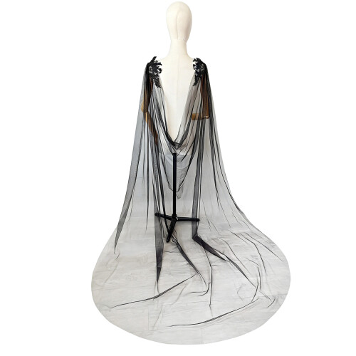 Breathable Lace Embellished Bridal Capelet Cathedral-Black