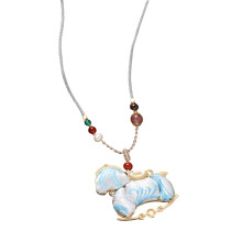 Stylish Long Handmade Necklace Vintage Featuring Horse-Sky Blue