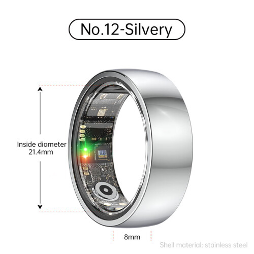 Smart Ring R1000 – Schlafmonitor, Bluetooth 5.0, Blutsauerstoffmonitor Silver 12 2