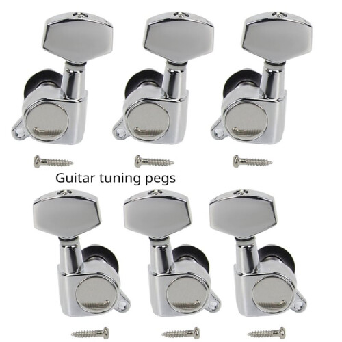 Conjunto de 6 Tarraxas Cromadas/Pretas para Violão Acústico e Guitarras Elétricas (3L3R) B 1