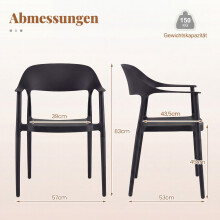 Stapelbarer schwarzer Esszimmerstuhl, Tragkraft 150 kg, Kunststoff