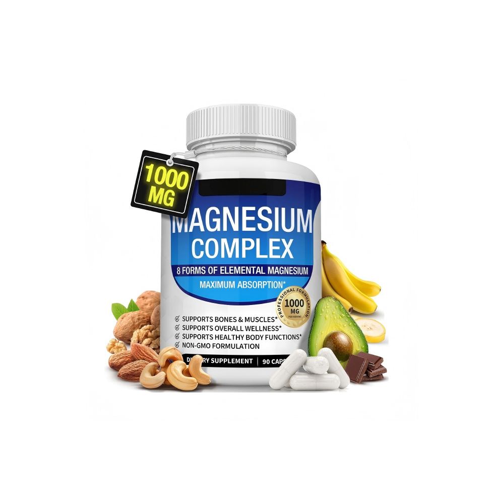 Magnesium Complex Supplement 8 Elemental 1000mg - Magnesium Glycinate, Citrate, Malate, Taurate, Chelated for Easy Absorption for Bones