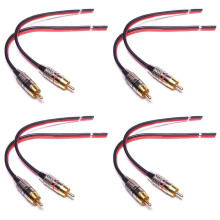4X Speaker Cables to RCA Plugs Adapter, 2-Channel (1 Foot)