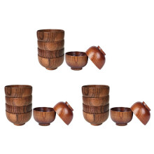 18Pcs Wood Bowls Serving Tableware for Rice, Soup, Dip, Coffee, Tea, Decoration Wooden Salad Bowl Kitchen Cutlery Set