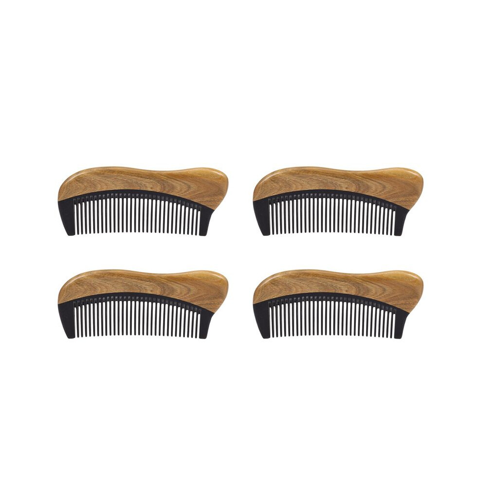 Semoic 4X Natural Green Sandalwood Hair Comb - No Static Wooden Fine Tooth Black Horn Comb (Green Sandalwood)