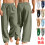 (Light Blue, S) Men's Linen Loose Casual Long Pants with Pockets & Drawstring Solid Trendy 3
