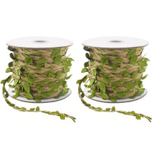 2X Natürliche Jute Schnur 5MM Hessische Schnur mit KüNstlichen Blättern Jute Schnur für DIY Geschenk Verpackung Hochzeits Garten (32.8FT)