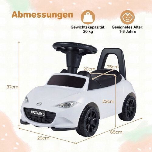Kinder-Elektroauto mit Licht, Kippschutz, Staufach, Weiß 1