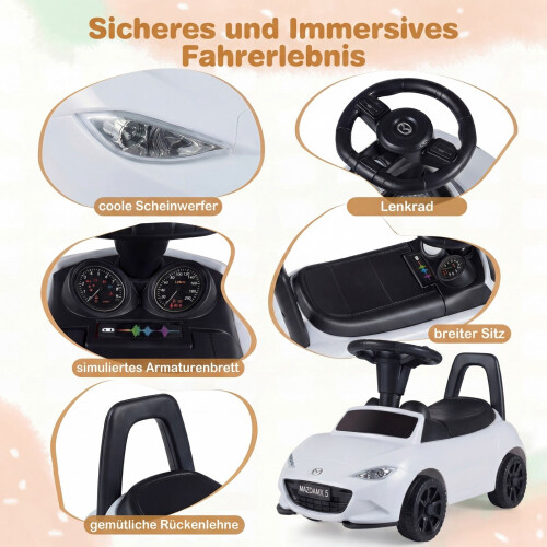 Kinder-Elektroauto mit Licht, Kippschutz, Staufach, Weiß 2