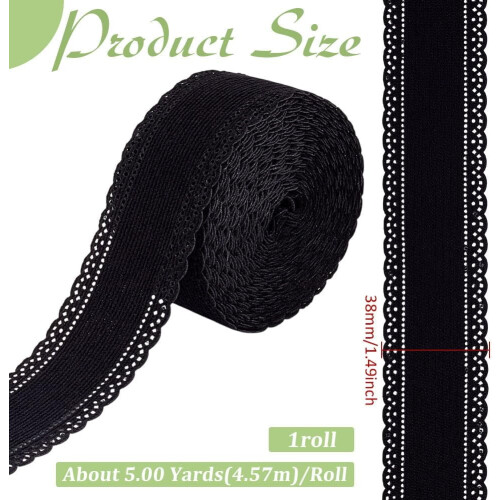 Schwarzes Stoffband, 5 Yards, mit gewelltem Rand 1