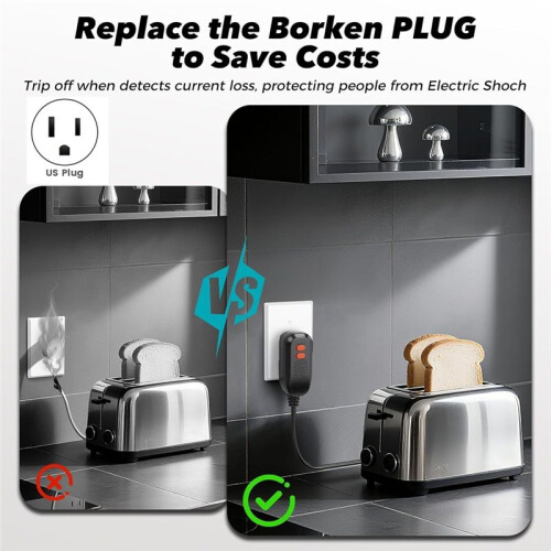 Replacement Plug Assembly Auto Reset 15 Amp 3 Prongs,Ground Fault Circuit Interrupter Safety Plug US Plug 2