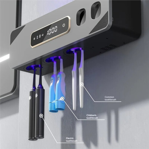 UV Sanitizing Toothbrush Holder  Wall-Mounted Toothbrush Organizer with Automatic Toothpaste Dispenser 2