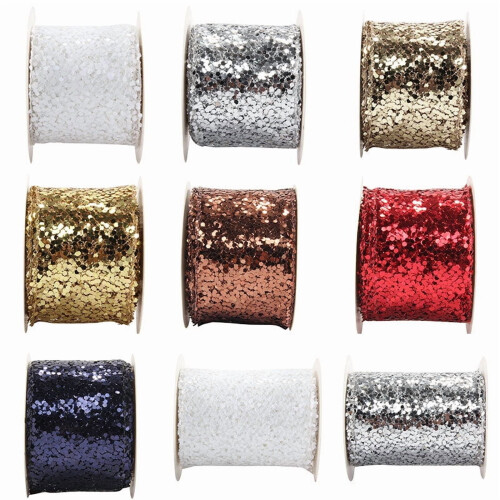 Glitzerndes Drahtgewebeband, 10 cm x 9,1 m, Rot 1