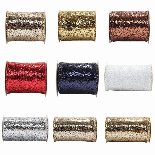Glitzerndes Drahtgewebeband, 10 cm x 9,1 m, Rot 2