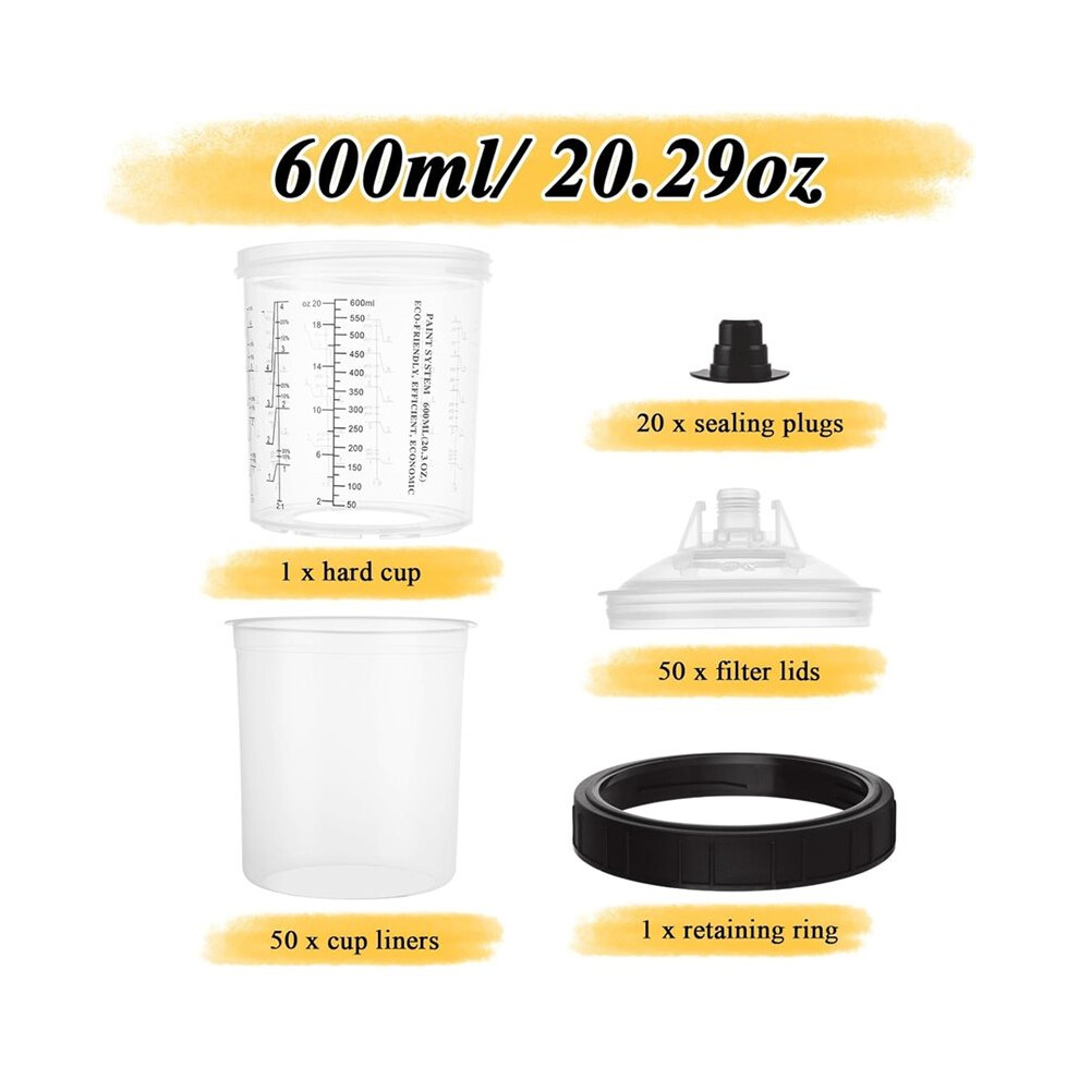 Disposable Paint Cups 600Ml (20Oz), 50 Packs Paint Mixing Cups System With 50 Lids & Liners,125 Filter, Hard Cup, Plugs 4714039289577