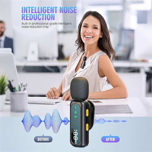 Professional Wireless Lavalier Microphone System with  Noise Reduction LED Power Display for Live Streaming Vlog B 1