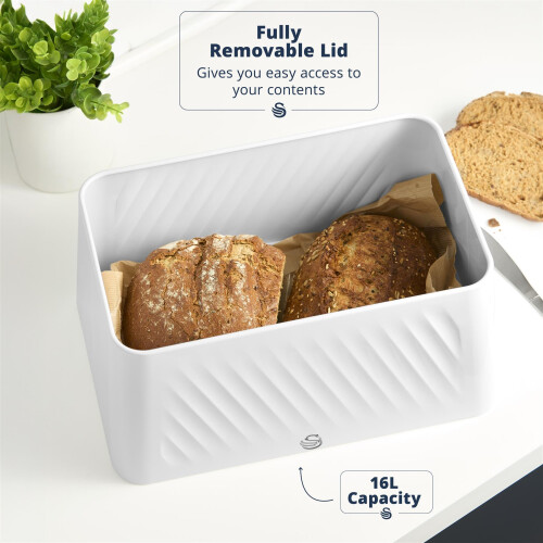 Swan Swan Windsor 16L Bread Bin, White, SWKA18539WHT 2