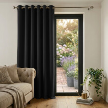 (Black, 66" x 84" (Single Panel)) Blackout Eyelet Curtains Pair Luxury Insulated Heavy Thermal Ring Top Ready Made Window Curtain Panel Free Tieback