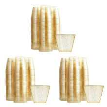 Gold Plastic Cups Clear Plastic Wine Glasses, Fancy Disposable Hard Plastic Cups with Gold Glitter for Party Cups 150Pcs