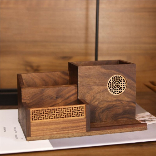 Multi-Function Wooden Desk Organizer with Pen Holder and Stationery Storage 1