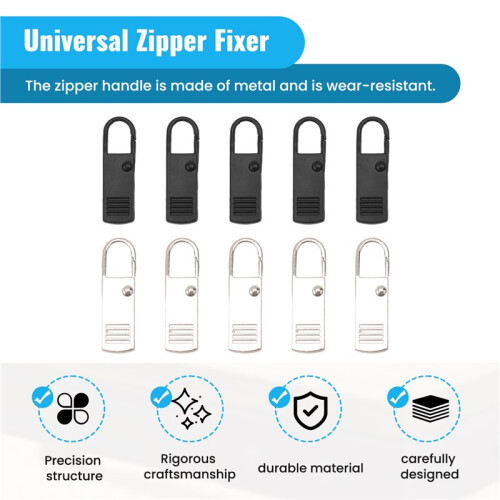 10Pcs Zipper Pull-Tab Replacement, Metal Zipper Puller Zip Slider Extender Handle Mend Fixer for Suitcases Backpacks 2