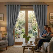 (90" x 72" (228cm x 183cm)) Grey Curtains Blackout Living Room Eyelet Curtain