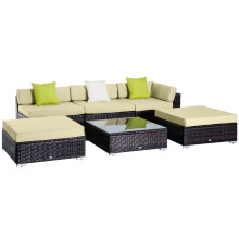 6-piece rattan sofa and coffee table set, brown