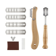 2 Stuks Houten Handvat Brood Lame Brood Snijden Tool Deeg Scoren Gereedschap met 10 Stuks Vervangbare Messen voor Bakken