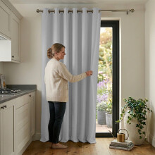 (Silver - 260 Gsm, 66" x 84") Blackout Eyelet Curtains Thermal Ready Made Ring Top