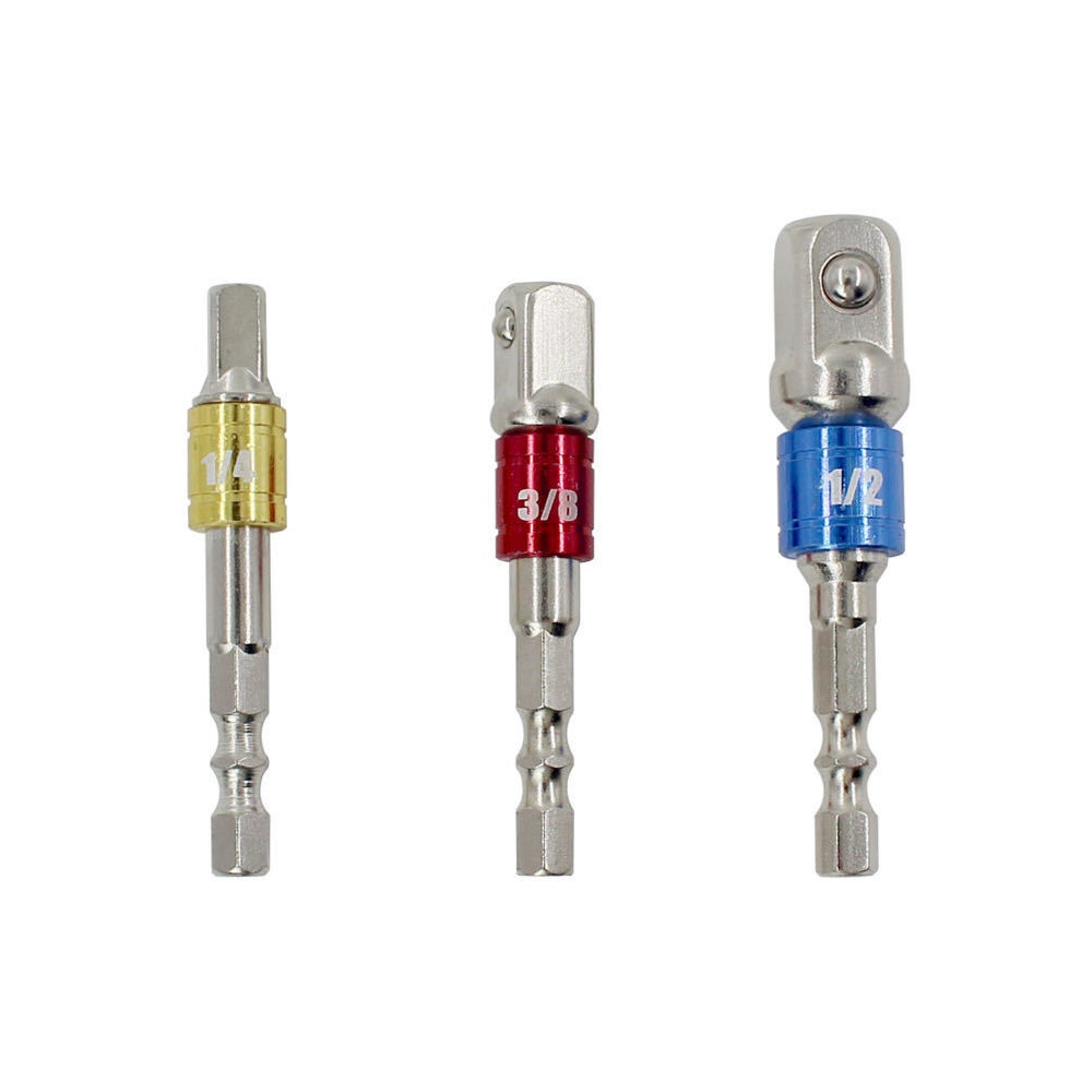 3Pcs/Set 1/4 Inch,3/8 Inch,1/2 Inch Adaptor Converter 65Mm Hexagonal Shank Drive Socket Extension Bar Electric 6031945982322