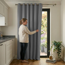 (Dark Grey - 260 Gsm, 66" x 84") Blackout Eyelet Curtains Thermal Ready Made Ring Top