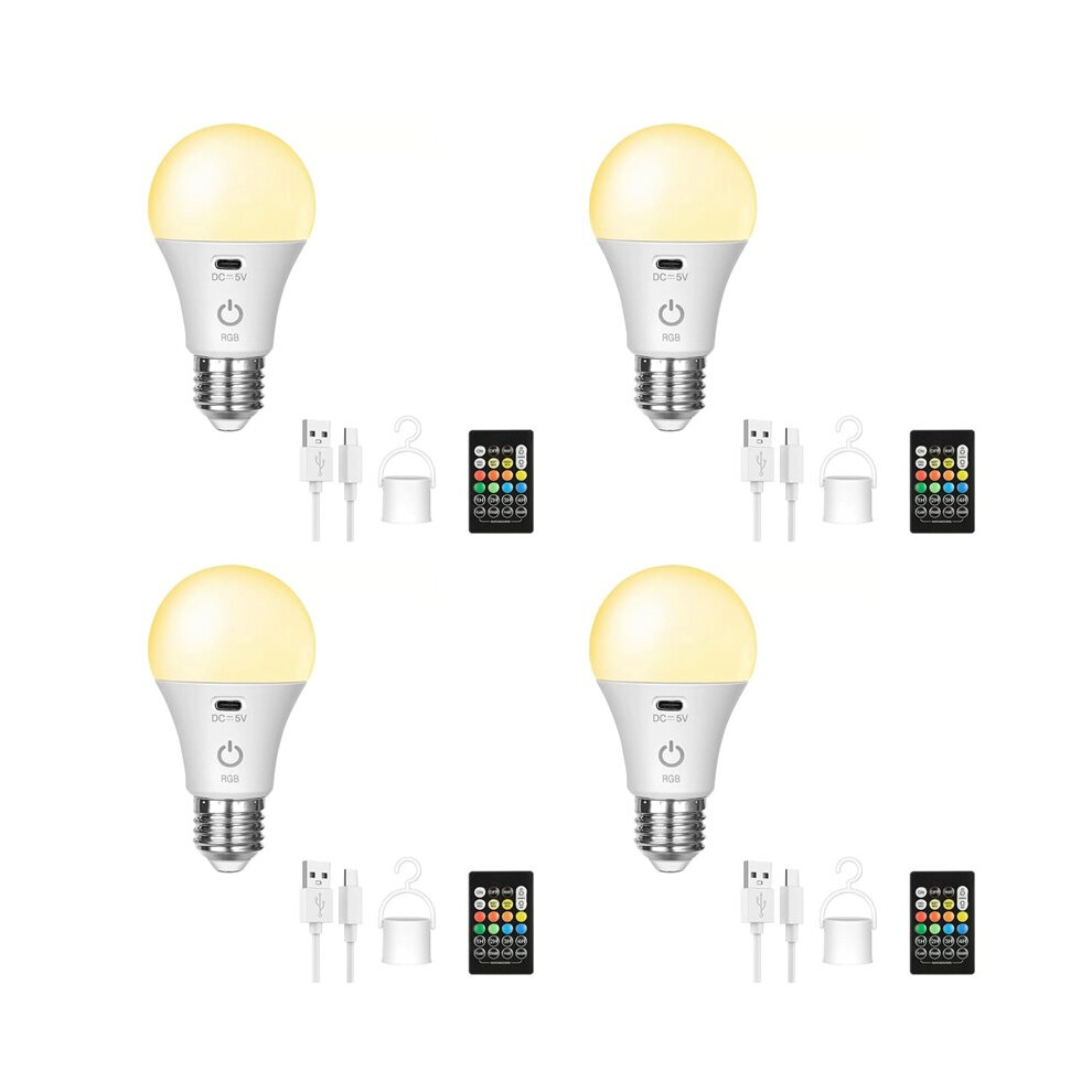 4X Rgb Usb Led Bulb - Rechargeable, Dimmable Bulb E27 With Timing Cordless Battery Operated Bulb Light 4713774047985